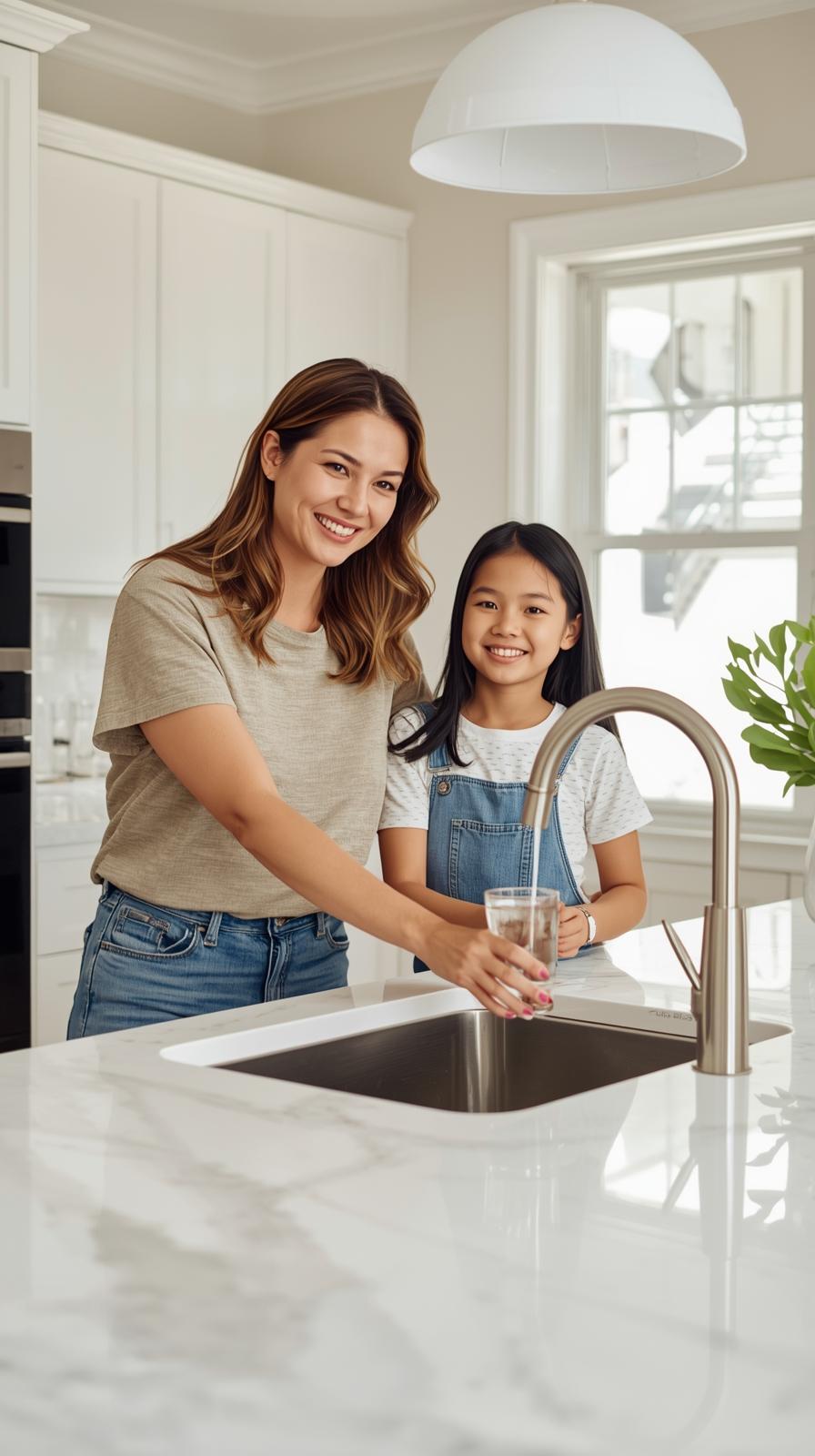 Mother and daughter enjoying clean water