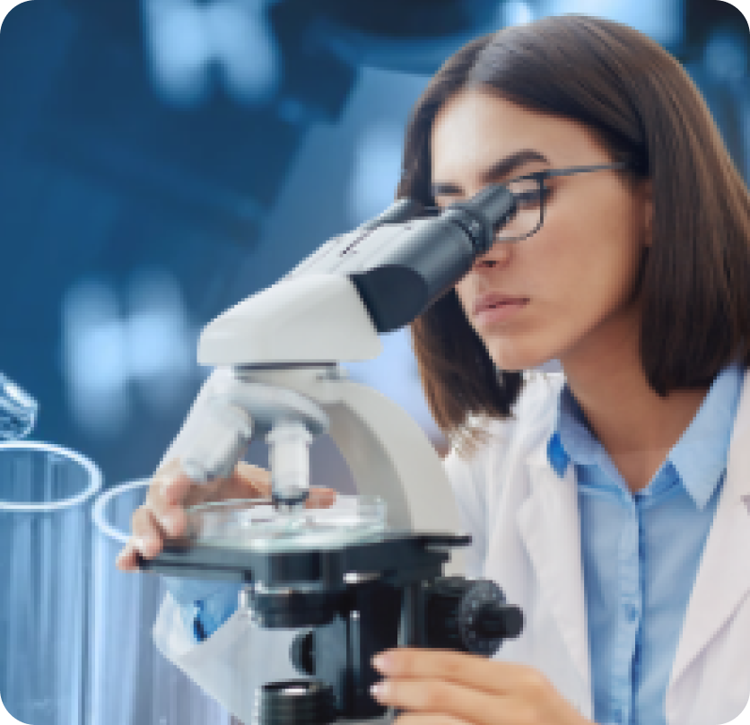 Microscope examining microplastics